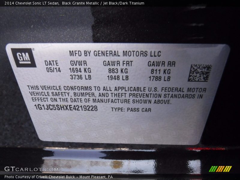 Black Granite Metallic / Jet Black/Dark Titanium 2014 Chevrolet Sonic LT Sedan