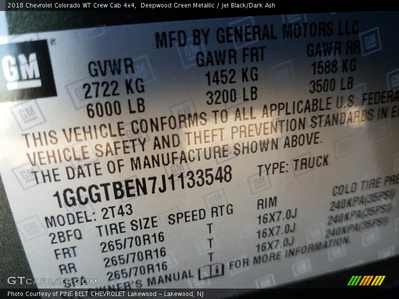 Deepwood Green Metallic / Jet Black/Dark Ash 2018 Chevrolet Colorado WT Crew Cab 4x4