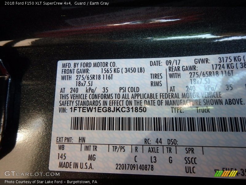 2018 F150 XLT SuperCrew 4x4 Guard Color Code HN