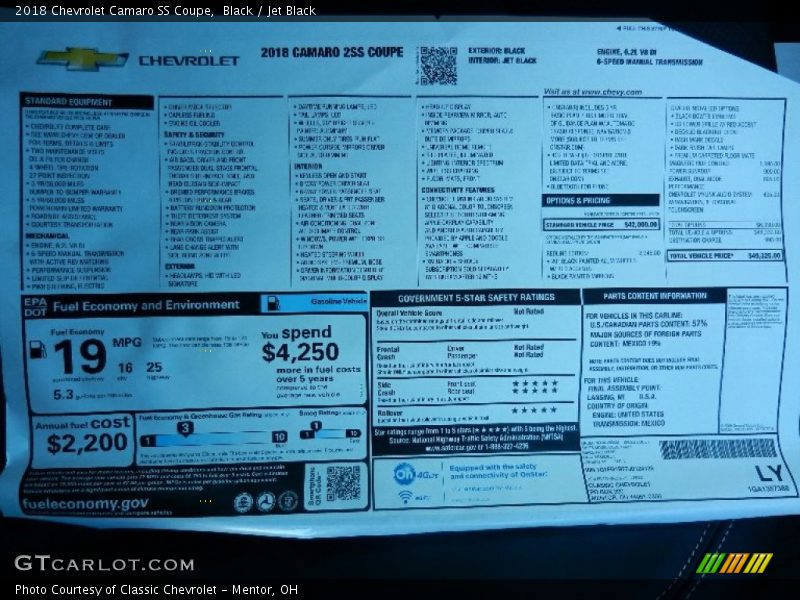 Black / Jet Black 2018 Chevrolet Camaro SS Coupe