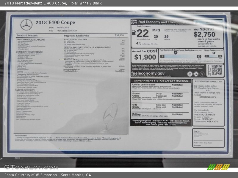 Polar White / Black 2018 Mercedes-Benz E 400 Coupe