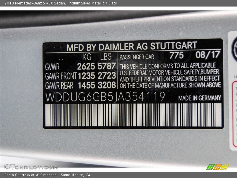 Iridium Silver Metallic / Black 2018 Mercedes-Benz S 450 Sedan