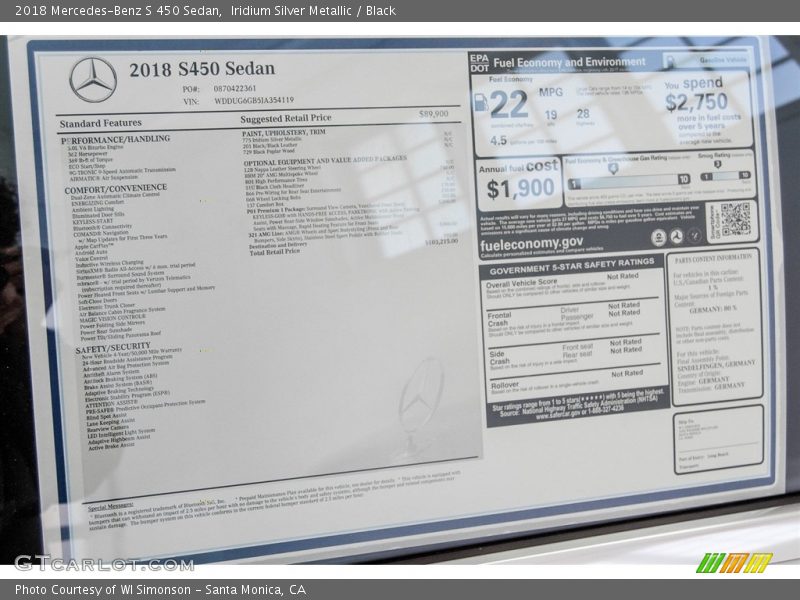 Iridium Silver Metallic / Black 2018 Mercedes-Benz S 450 Sedan