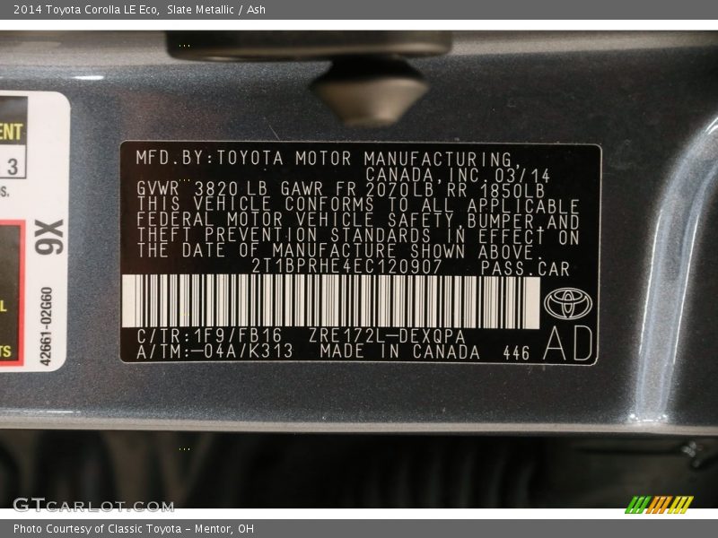 Slate Metallic / Ash 2014 Toyota Corolla LE Eco