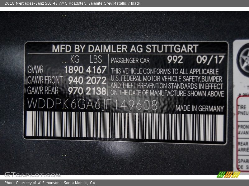 2018 SLC 43 AMG Roadster Selenite Grey Metallic Color Code 992