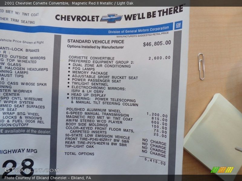 Magnetic Red II Metallic / Light Oak 2001 Chevrolet Corvette Convertible