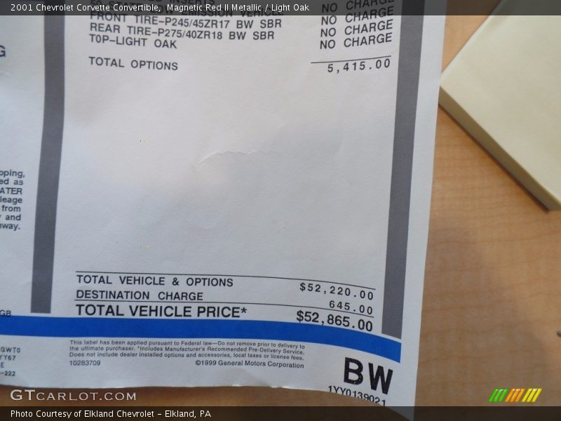 Magnetic Red II Metallic / Light Oak 2001 Chevrolet Corvette Convertible