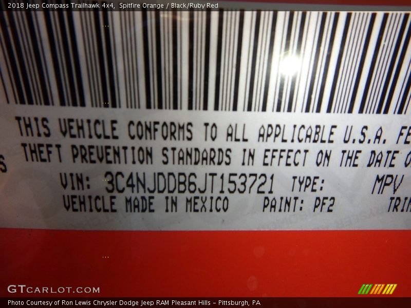 Spitfire Orange / Black/Ruby Red 2018 Jeep Compass Trailhawk 4x4