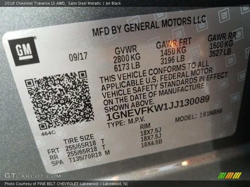 Satin Steel Metallic / Jet Black 2018 Chevrolet Traverse LS AWD