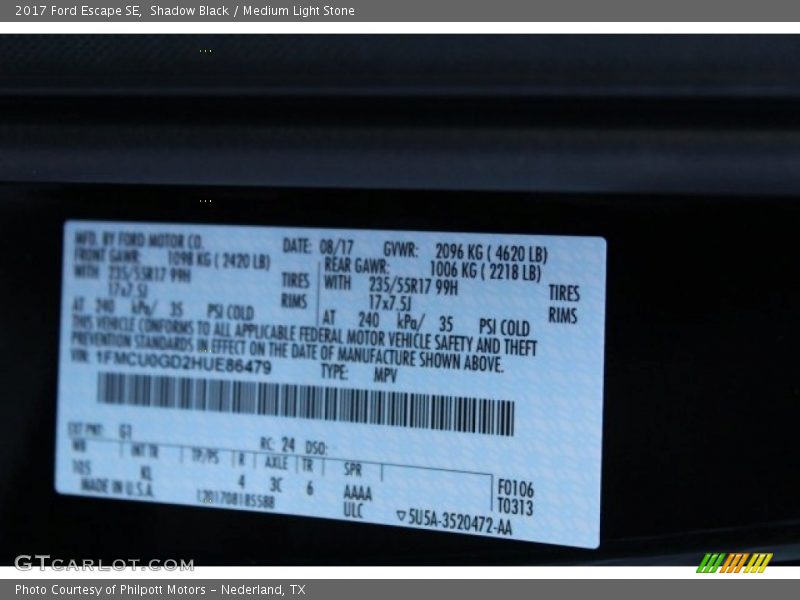 Shadow Black / Medium Light Stone 2017 Ford Escape SE