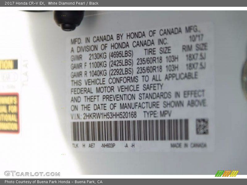 White Diamond Pearl / Black 2017 Honda CR-V EX