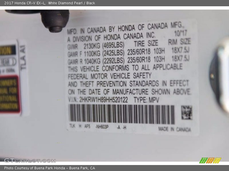 White Diamond Pearl / Black 2017 Honda CR-V EX-L