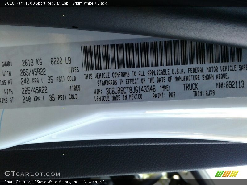 2018 1500 Sport Regular Cab Bright White Color Code PW7