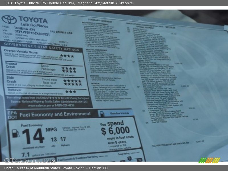 Magnetic Gray Metallic / Graphite 2018 Toyota Tundra SR5 Double Cab 4x4