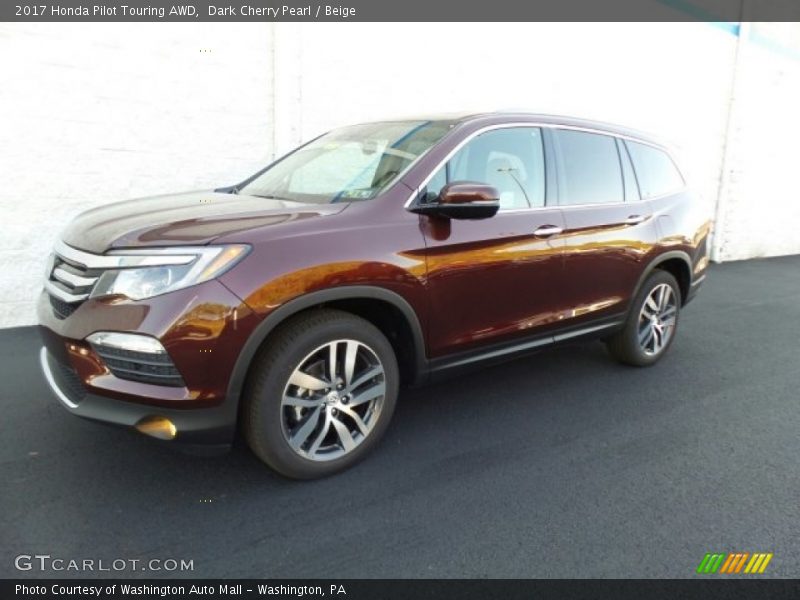 Dark Cherry Pearl / Beige 2017 Honda Pilot Touring AWD