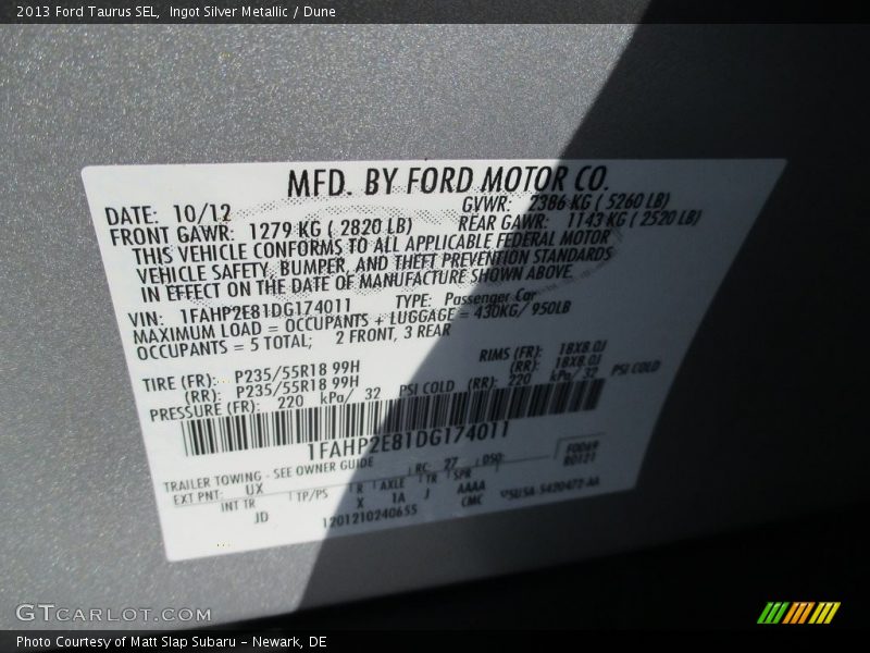 Ingot Silver Metallic / Dune 2013 Ford Taurus SEL