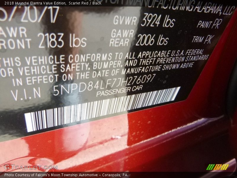 Scarlet Red / Black 2018 Hyundai Elantra Value Edition