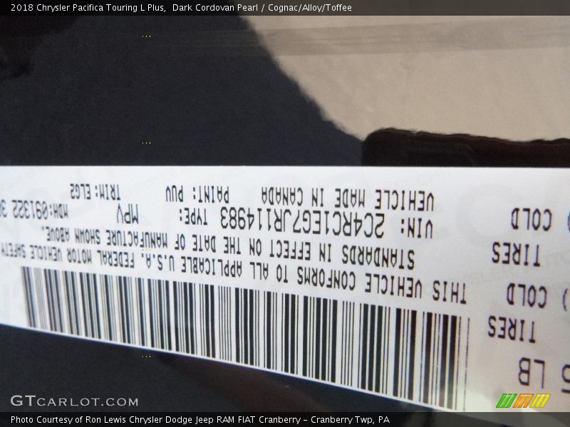 Dark Cordovan Pearl / Cognac/Alloy/Toffee 2018 Chrysler Pacifica Touring L Plus