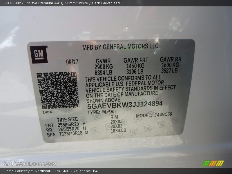 Summit White / Dark Galvanized 2018 Buick Enclave Premium AWD