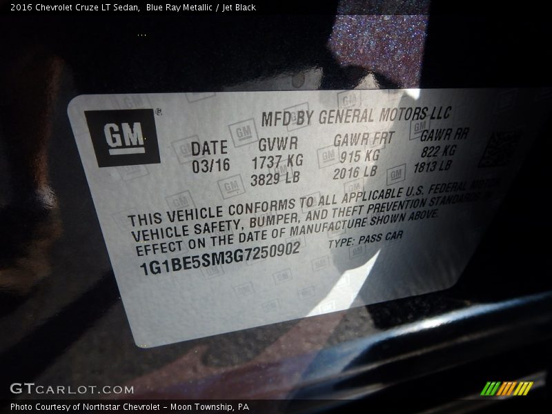 Blue Ray Metallic / Jet Black 2016 Chevrolet Cruze LT Sedan