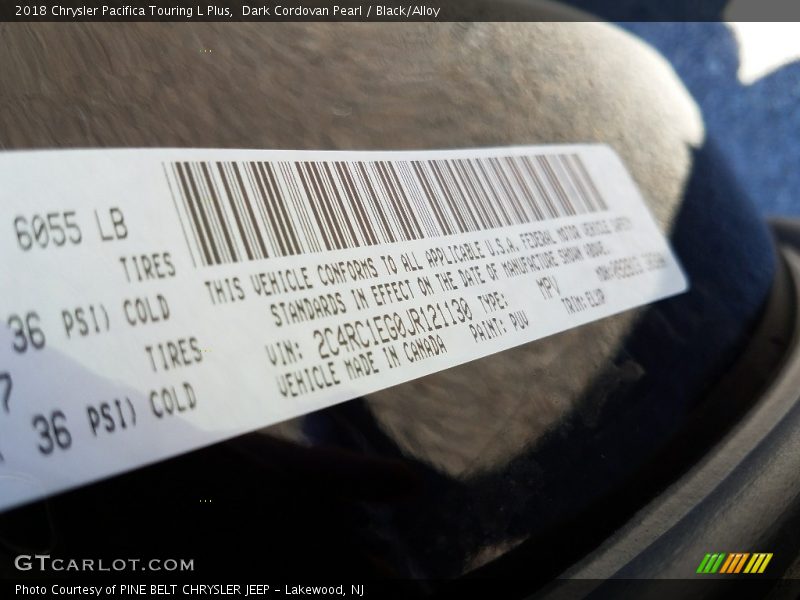 2018 Pacifica Touring L Plus Dark Cordovan Pearl Color Code PUV