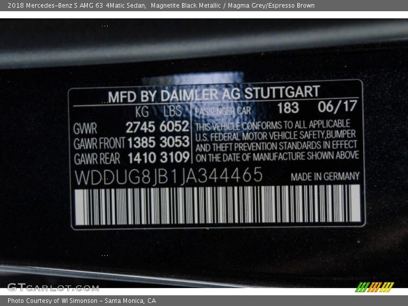 2018 S AMG 63 4Matic Sedan Magnetite Black Metallic Color Code 183