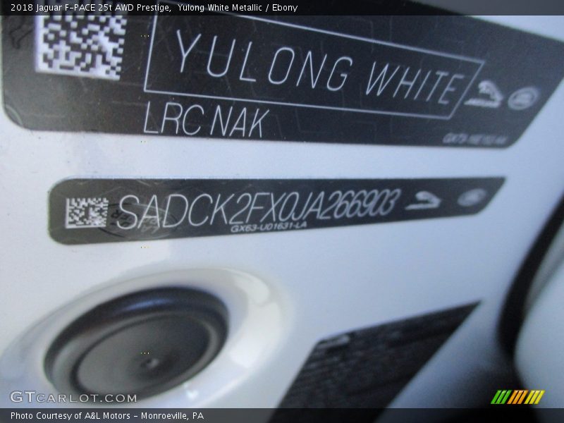 2018 F-PACE 25t AWD Prestige Yulong White Metallic Color Code NAK