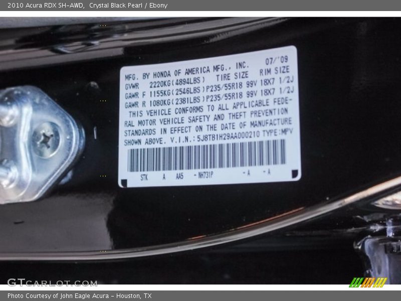 Crystal Black Pearl / Ebony 2010 Acura RDX SH-AWD