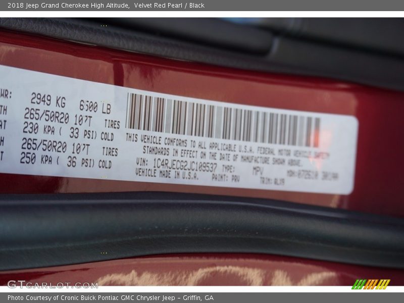 Velvet Red Pearl / Black 2018 Jeep Grand Cherokee High Altitude