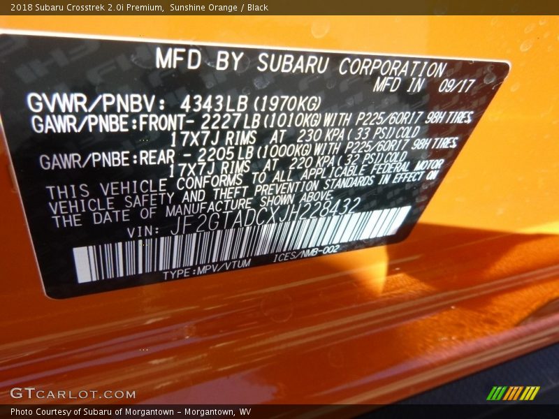 Sunshine Orange / Black 2018 Subaru Crosstrek 2.0i Premium
