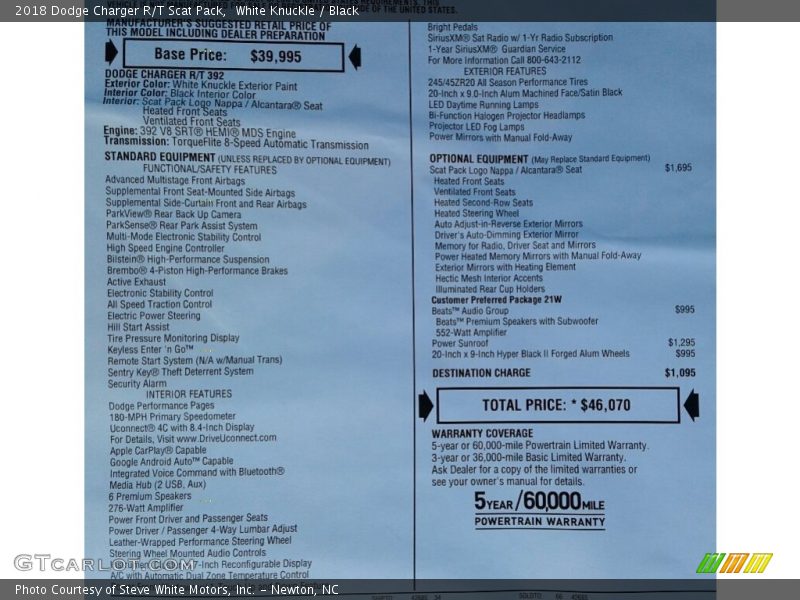 White Knuckle / Black 2018 Dodge Charger R/T Scat Pack