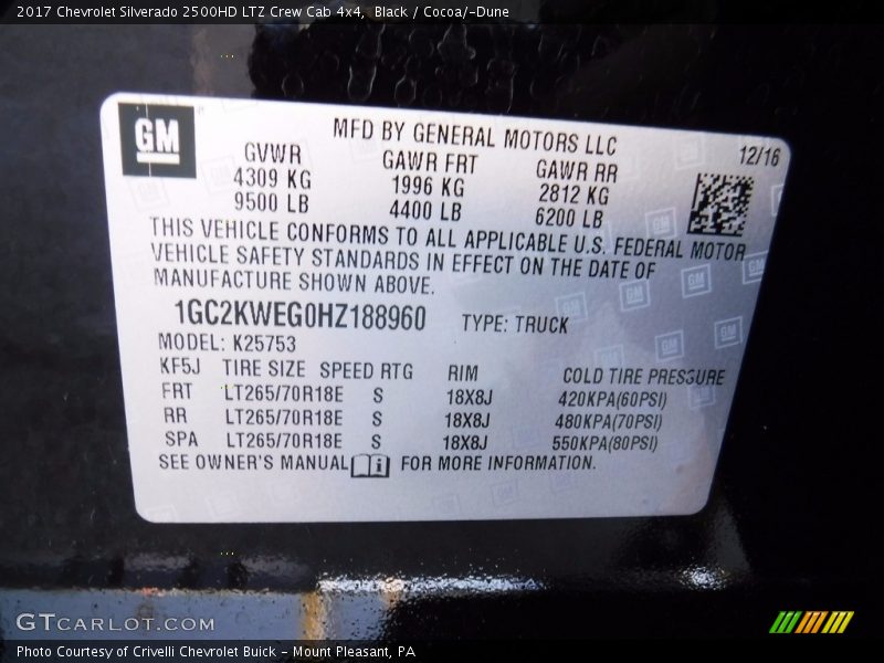 Black / Cocoa/­Dune 2017 Chevrolet Silverado 2500HD LTZ Crew Cab 4x4