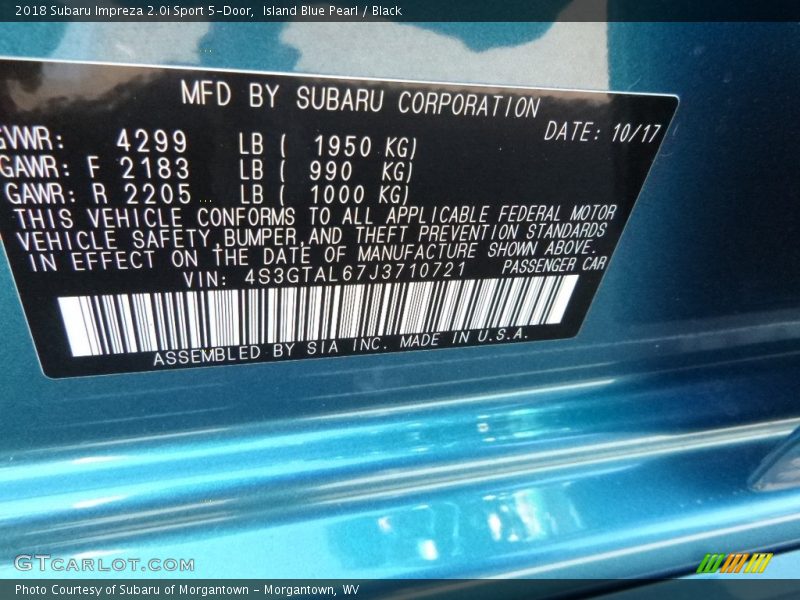 Island Blue Pearl / Black 2018 Subaru Impreza 2.0i Sport 5-Door