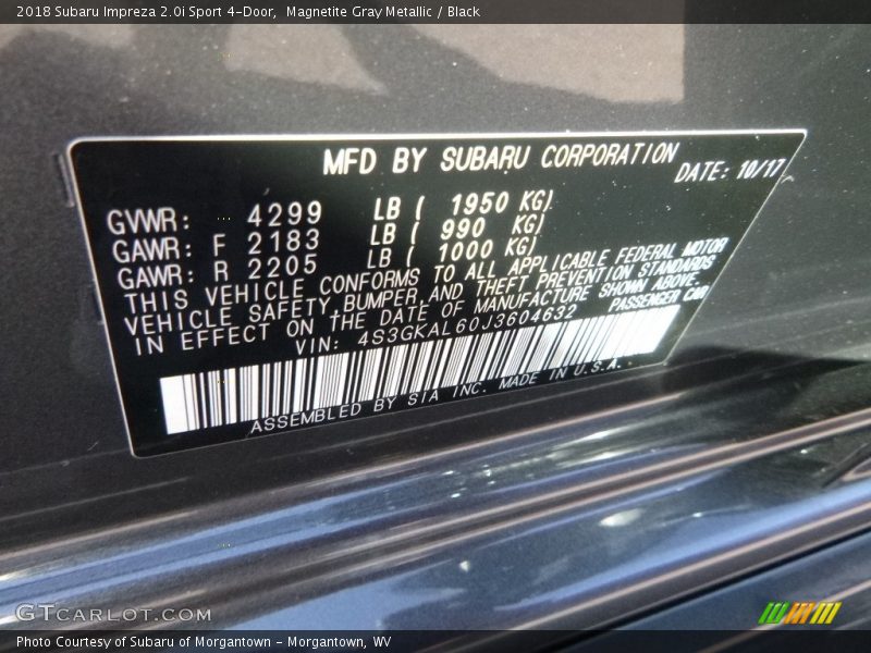 Magnetite Gray Metallic / Black 2018 Subaru Impreza 2.0i Sport 4-Door