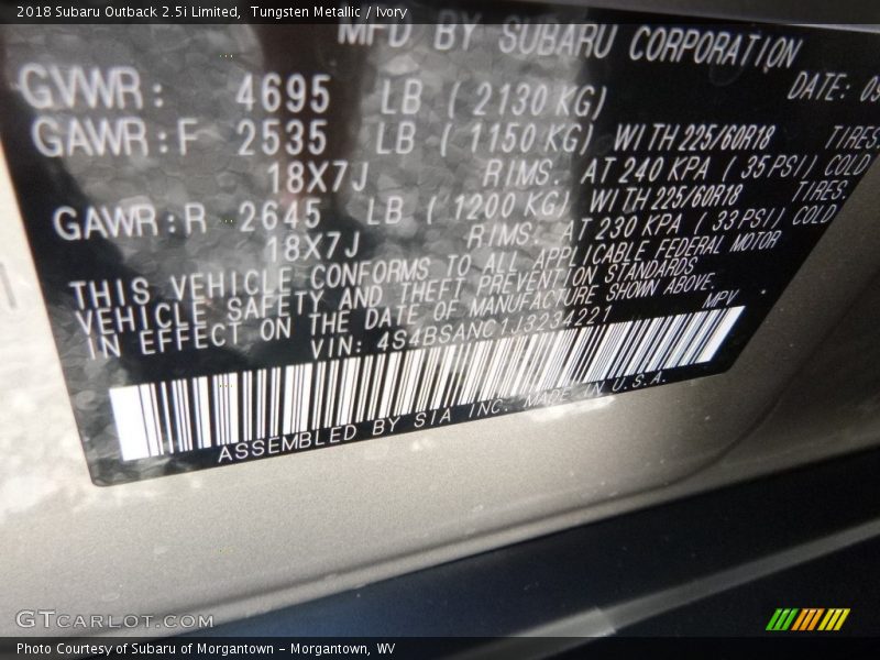 Tungsten Metallic / Ivory 2018 Subaru Outback 2.5i Limited