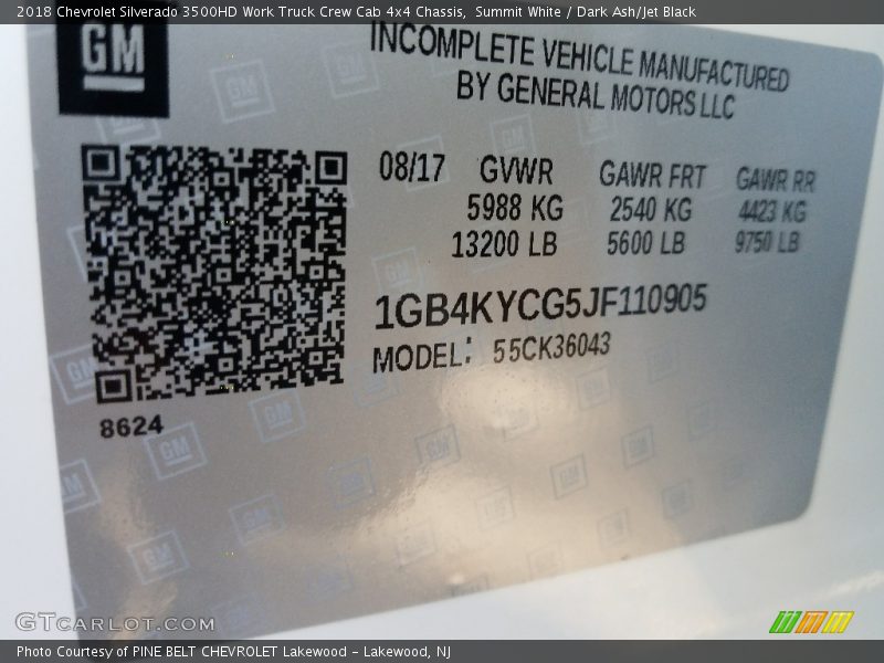 Summit White / Dark Ash/Jet Black 2018 Chevrolet Silverado 3500HD Work Truck Crew Cab 4x4 Chassis