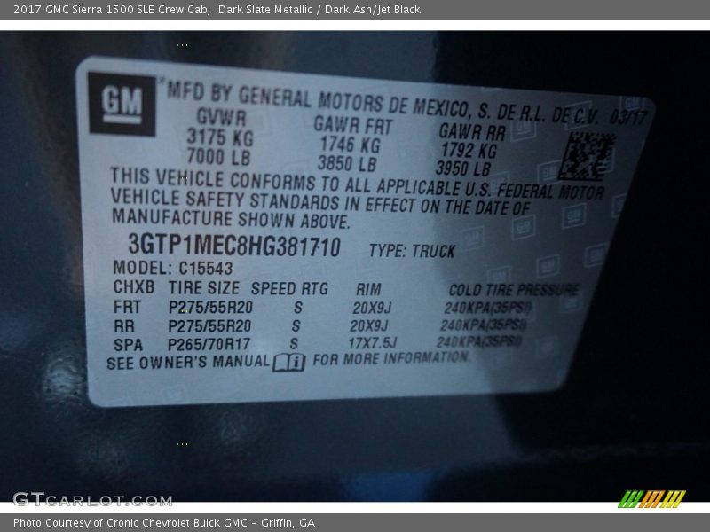 Dark Slate Metallic / Dark Ash/Jet Black 2017 GMC Sierra 1500 SLE Crew Cab