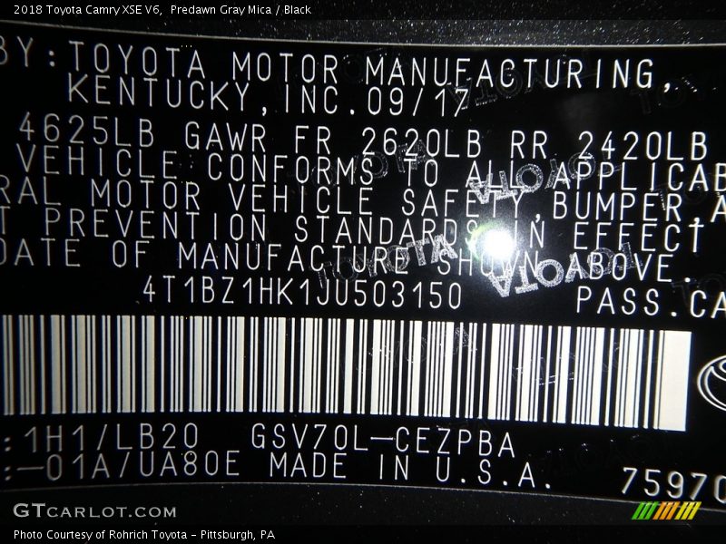 Predawn Gray Mica / Black 2018 Toyota Camry XSE V6