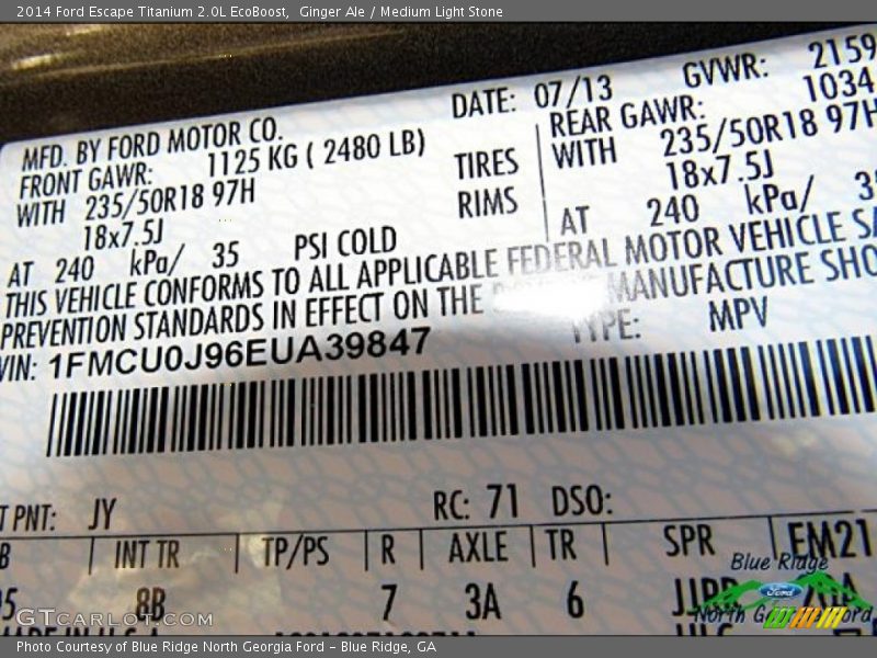 Ginger Ale / Medium Light Stone 2014 Ford Escape Titanium 2.0L EcoBoost