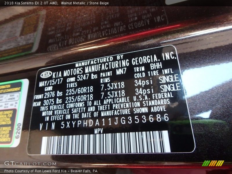 Walnut Metallic / Stone Beige 2018 Kia Sorento EX 2.0T AWD