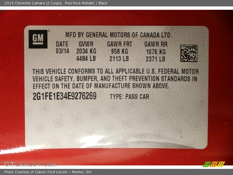 Red Rock Metallic / Black 2014 Chevrolet Camaro LS Coupe