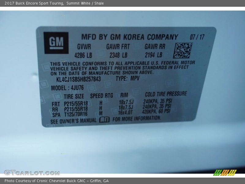 Summit White / Shale 2017 Buick Encore Sport Touring