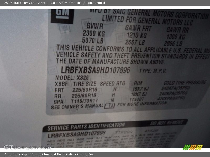 Galaxy Silver Metallic / Light Neutral 2017 Buick Envision Essence