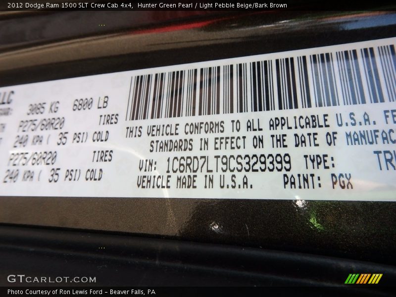 Hunter Green Pearl / Light Pebble Beige/Bark Brown 2012 Dodge Ram 1500 SLT Crew Cab 4x4
