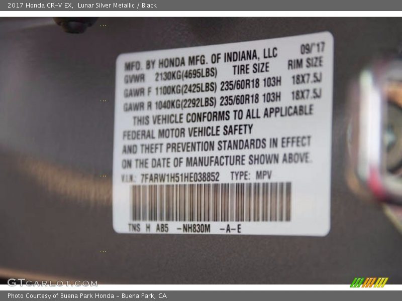 Lunar Silver Metallic / Black 2017 Honda CR-V EX