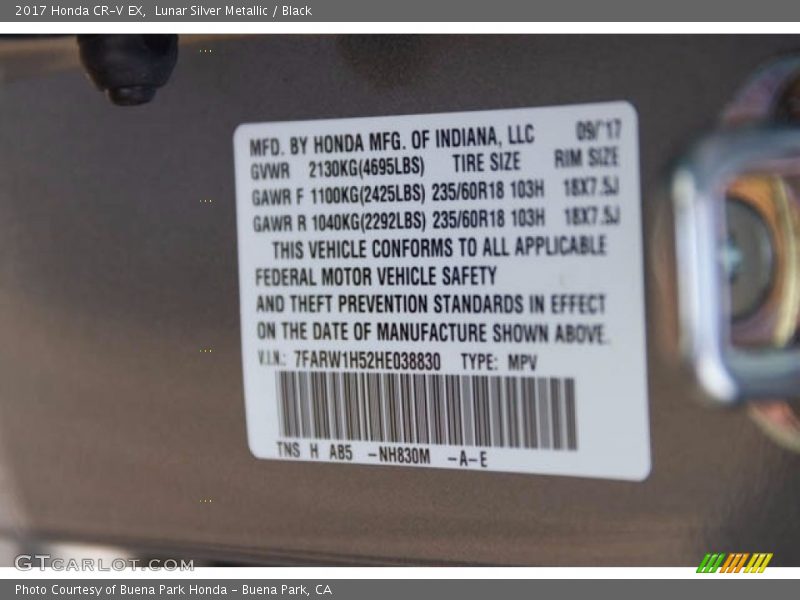 Lunar Silver Metallic / Black 2017 Honda CR-V EX