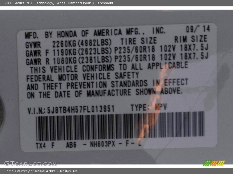 White Diamond Pearl / Parchment 2015 Acura RDX Technology