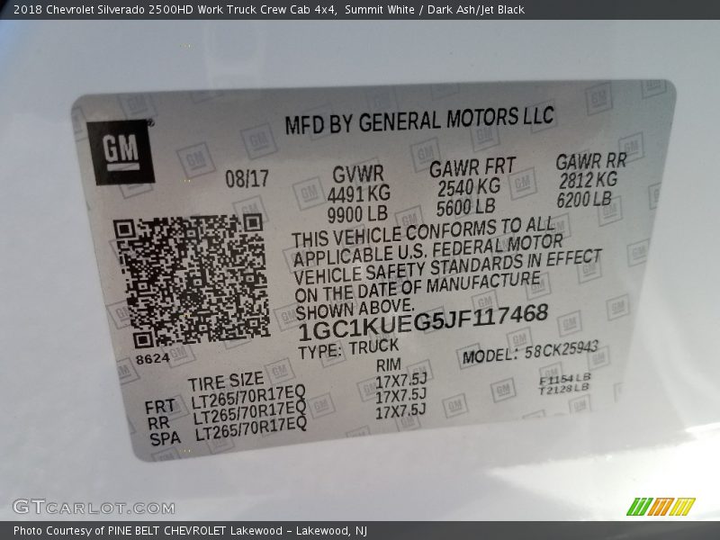 Summit White / Dark Ash/Jet Black 2018 Chevrolet Silverado 2500HD Work Truck Crew Cab 4x4