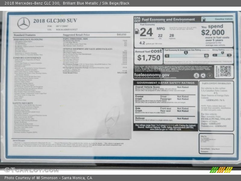 Brilliant Blue Metallic / Silk Beige/Black 2018 Mercedes-Benz GLC 300