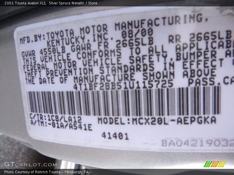 Silver Spruce Metallic / Stone 2001 Toyota Avalon XLS